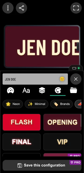 Phone configured as a bright airport pickup sign with large readable text