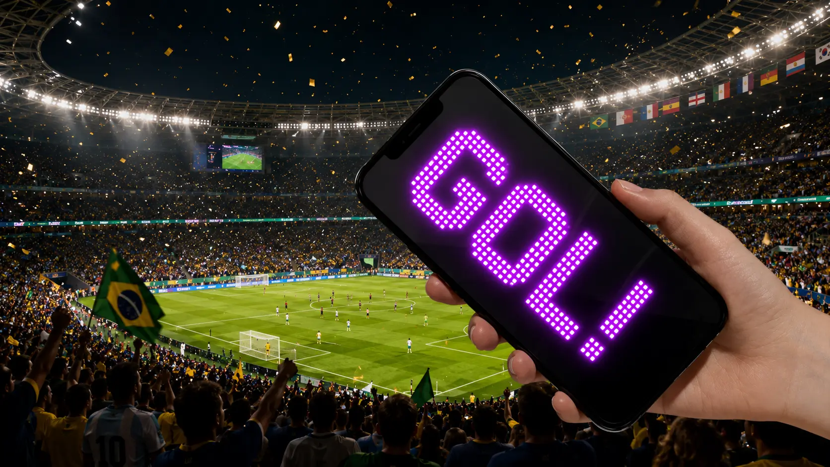 Phone showing a funny World Cup fan message in fullscreen mode
